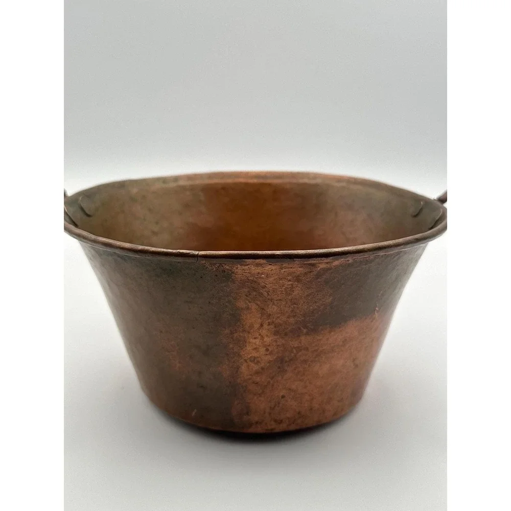 Antique Copper Kettle Pot Cauldron with Iron Handles - Vintage Kitchen Cookware